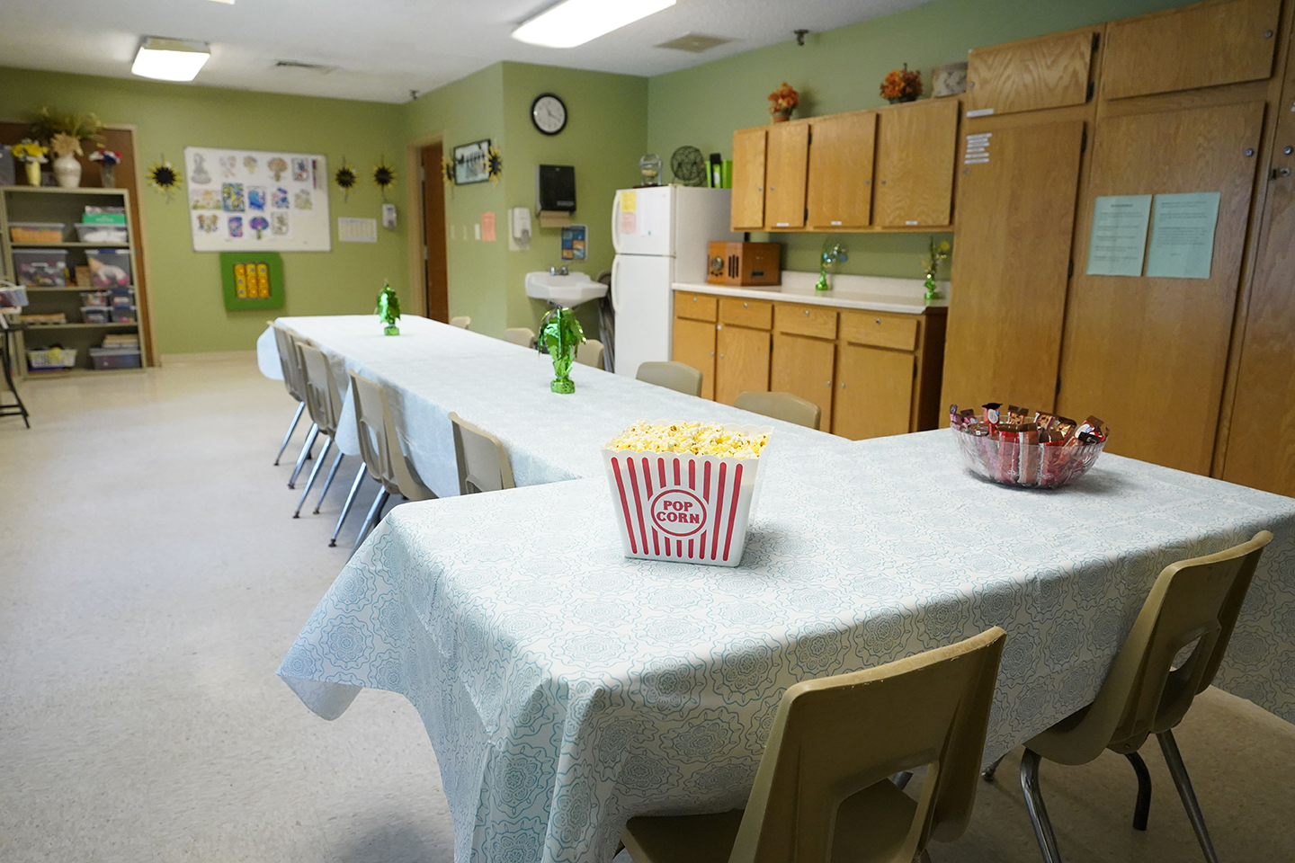 Table with popcorn and chocolates- Arbors at Carroll
